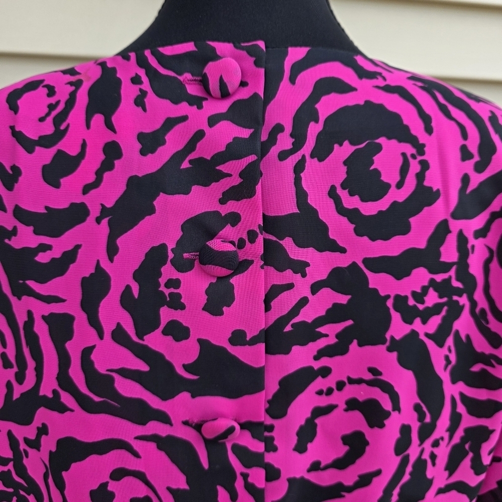 Vintage 80s R&K Originals Pink Rose Print Peplum Dress - Picture 7 of 14